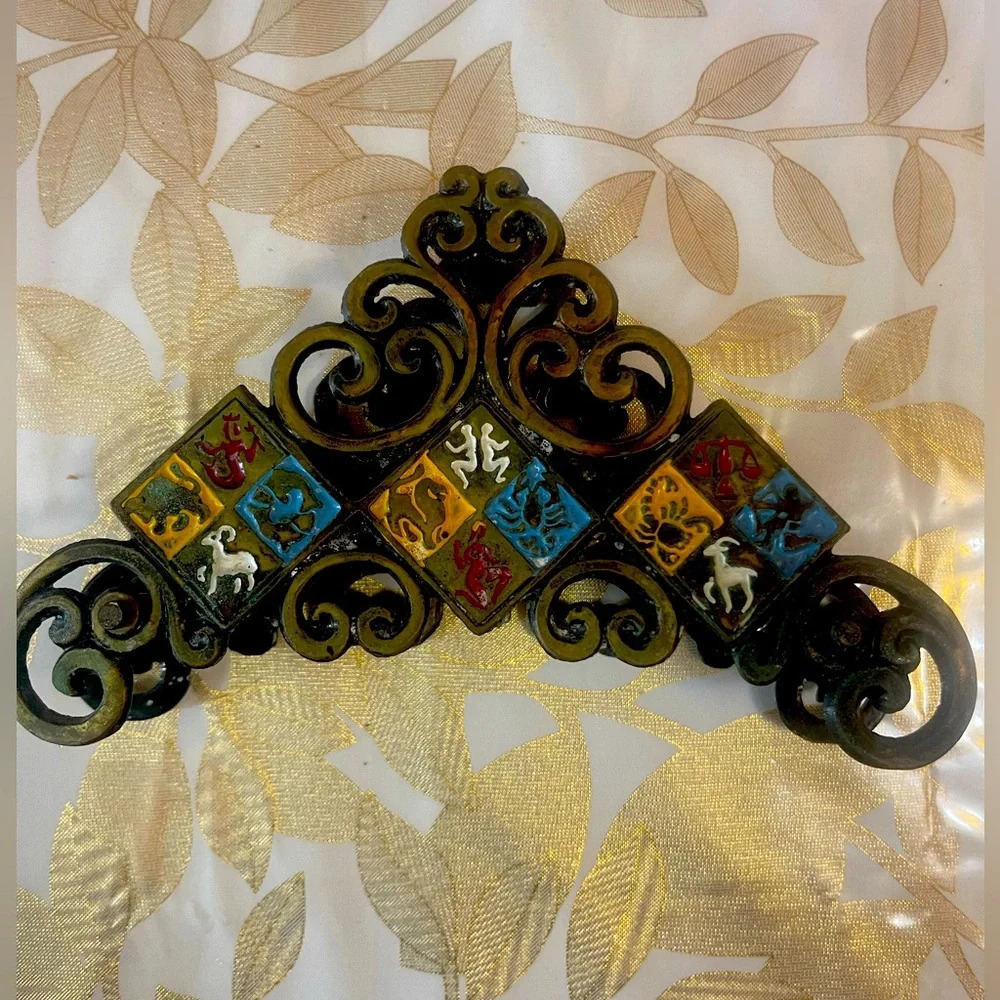 Vintage Israel Judaica Brass Enameled Napkin Holder 6.2" x 1.3" x 3.8" tall